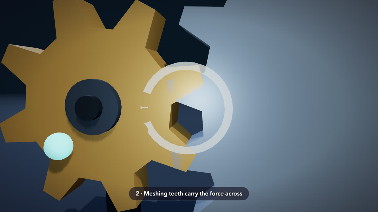 A five-beat gearbox mechanism turning in a lit workshop